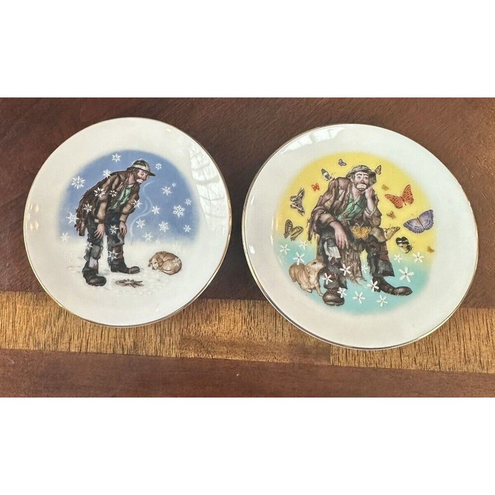 Emmett Kelly Jr Winter Spring Season Mini Plates by DL “Rusty” Rust, 4" Diameter